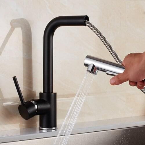 Kitchen Faucet Single Handle Black and Chrome Pull Out Kitchen Faucet Single Hole Swivel 360 Degree Sink Mixer Tap Mixer Tap