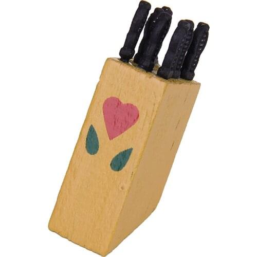 1:12 Scale Dollhouse Miniature Wooden Knife Block With 7pcs Kitchenware Set Doll House Accessories