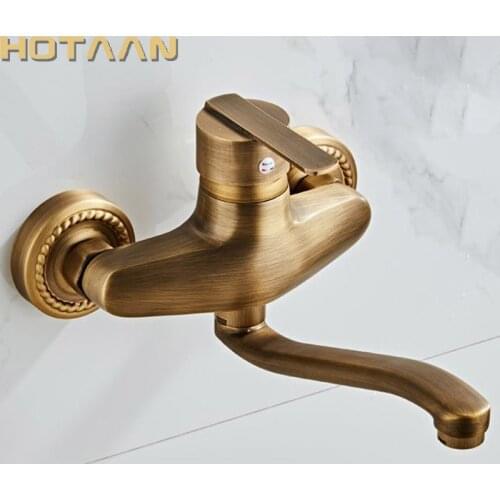 Hotaan Wall Mount Kitchen Sink Faucet Cold and Hot Rotate Swivel Water Mixer Tap Single Handle Torneira Cozinha with Long Nose