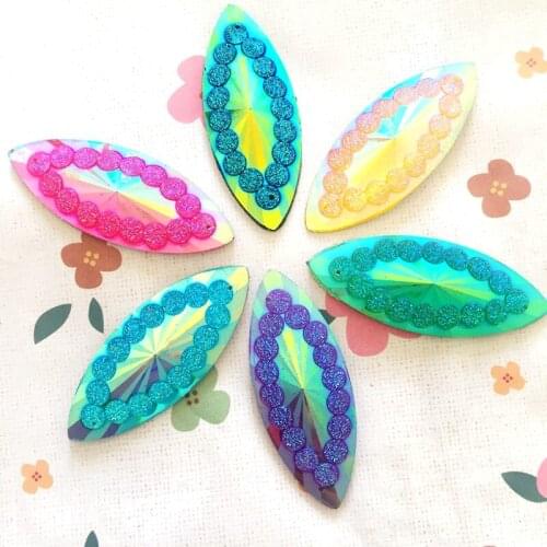 New 50mm*20mm large horse eye plated AB 2 hole resin drill hand sewing womens wear diamond resins button 40pcs/lot-A26*5