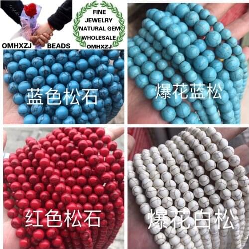 OMHXZJ Wholesale ZB194 4 6 8 10 12mm DIY Bracelet Necklace Jewelry Making Accessories Natural Stone Fine Turquoise Round Beads