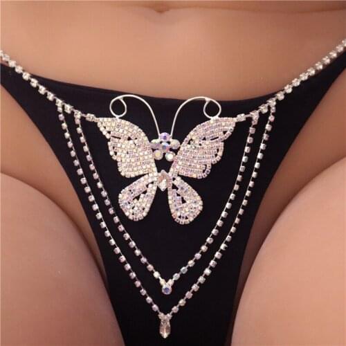 Wholesale Sexy Waist Chain Belt with Big Butterfly Embellishment Women Jewelry Ribbon Crystal Body Belly Chains Dropshipping New