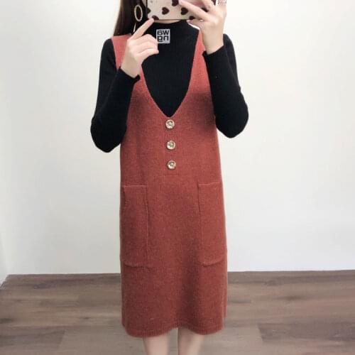 2021 Autumn Winter Women V Neck Sweater Vest Dress Female Sleeveless Loose Casual Knitted Jumper Ladies Oversized Waistcoat Q57