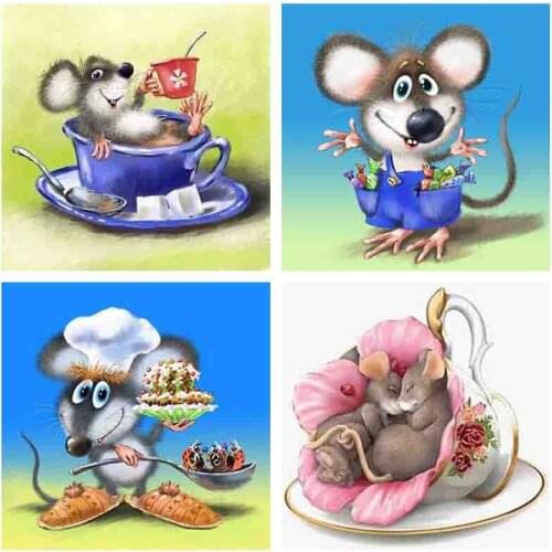 Full 5D Diamond Painting Needlework Diamond Embroidery Mouse Coffee Bath Wall Stickers Home Decoration Diamond Mosaic Arts Jq490