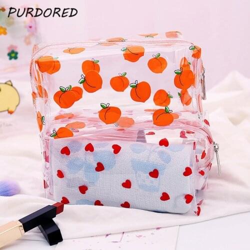 PURDORED 1 Pc Girl Clear Cosmetic Bag PVC Transparent Makeup Bag for Women Waterproof Zipper Beauty Case Travel Toiletry Bags