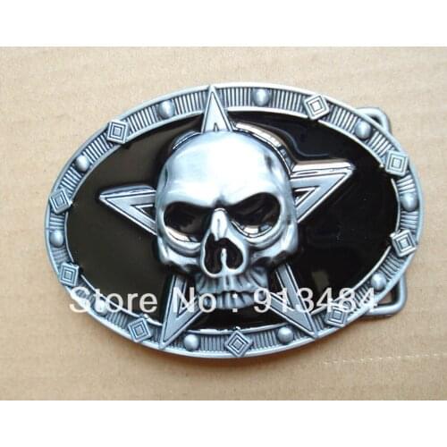 Skull belt buckle with black enamel with pewter finish JF-B450 pcs/lot free shipping