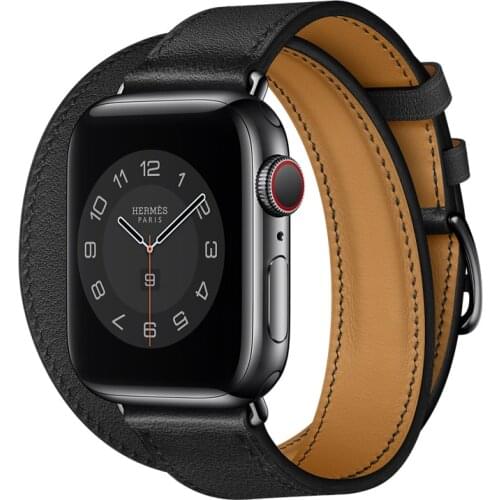 Double Tour Genuine Leather Strap for Apple Watch 6 Band 5 4 3 2 Bracelet Wristband for iWatch Series 44mm 40mm 42mm 38mm Bands