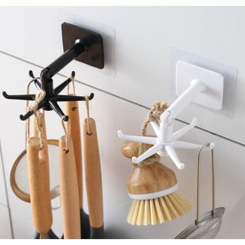 360 Degrees Rotated Kitchen Hooks Self Adhesive 6 Hooks Home Wall Door Hook Handbag Clothes Hanger Hanging Rack For Kitchen