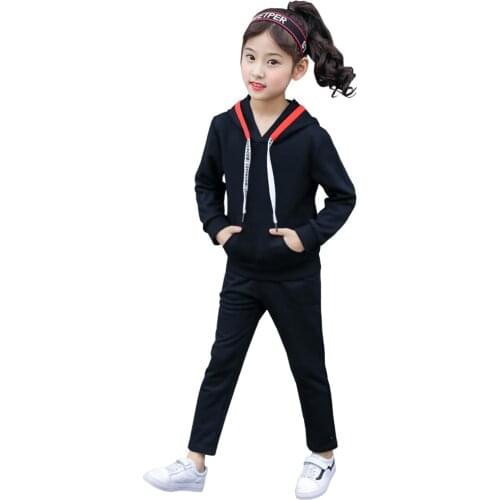 Girls Hooded Long Sleeve and Trousers Two-Piece Sports Suits Autumn Casual Pullover Tops Pants Cotton Tracksuits Teen Outfits