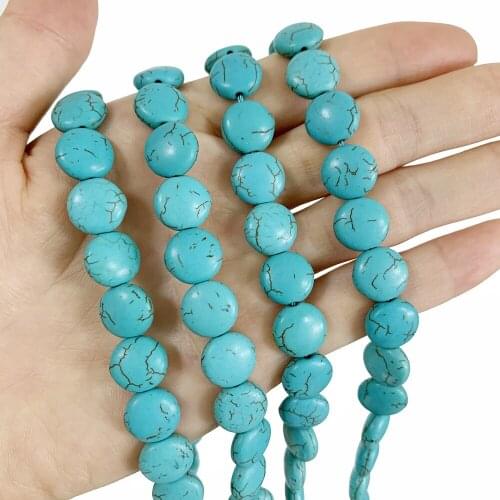 Hot Blue Howlite Turquoises Stone Round Coin Loose Beads For Jewelry Making DIY Bracelet Necklace Accessories 10mm 12mm 15''B482
