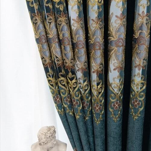 European Style Jacquard Hollow Shading Chenille Embroidery Curtins for Living Room Bedroom Luxury Home Decoration