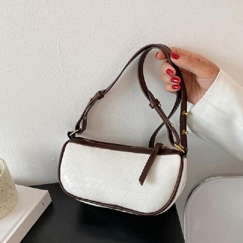 Women niche unique design pu leather woven small crossbody bag for female mini luxury fashion flap beige white shoulder bag
