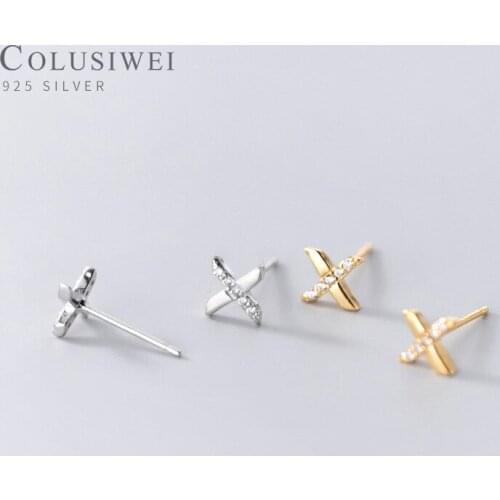 Colusiwei Shining Clear CZ Letter X-Shape Stud Earrings 925 Sterling Silver Small Tiny Earrings for Women Girl Fashion Jewelry
