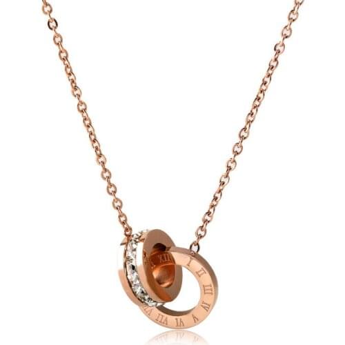 New Circle Crystal Roman Numerals Pendant Double Buckle Woman Necklace Female Rose Gold Clavicle Necklaces Trendy Jewelry
