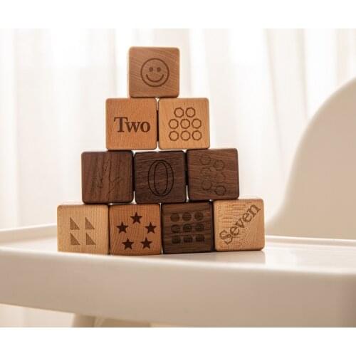 10pcs Baby Wooden Toy 4x4cm Square Digital Pattern Kids Cognitied Multifunctional Building Blocks Early Educational Gift
