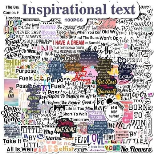 100Pcs/lot 2021 Waterproof Inspirational writing English Stickers For Snowboard Laptop Luggage Bicycles Backpack stickers