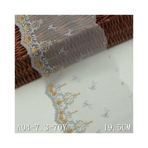2Yards/20cm Gold Gray Polyester Soft Mesh Embroidery Lace Trimmings Dress Accessories Lace Fabric Sewing Crafts Doll Material