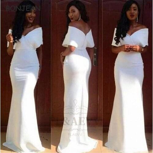 2021 African Mermaid Off the Shoulder Bridesmaid Dresses Long Elastic Satin Black Girls Bridesmaid Dress Wedding Party Gowns