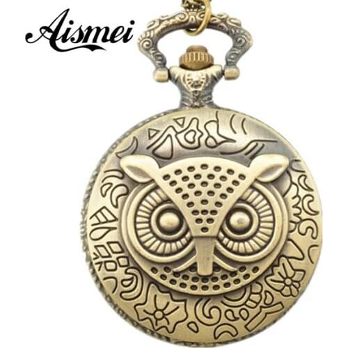 25pcs/lot Vintage Jewelry Necklace Bronze Owl Pocket Watch Antique Women Dress Watch Classical Quartz Watch send by EMS or DHL