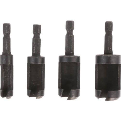4Pcs/lot Carbon Steel Wood Plug Cutter Set Cutting Drill Bit Tool Hex Shank 6-16mm MAR17_25