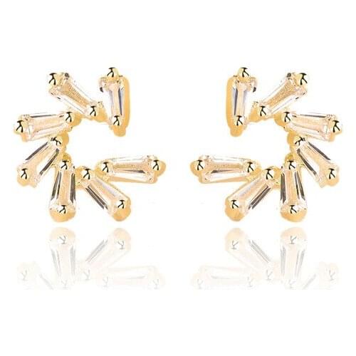 925 Sterling Silver Stylish Elegant Wedding Designer Seven-Petal Flower Zircon Ear Stud Earrings Jewelry for Women Gift 2021 New