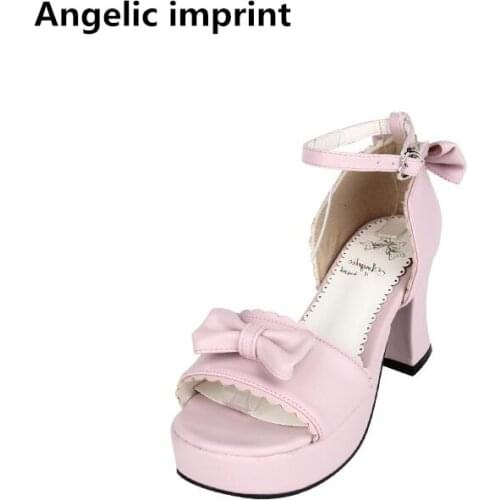 Angelic imprint woman mori girl lolita cosplay shoes lady high heels pumps women princess dress party pink sandals 33-47 7.5cm