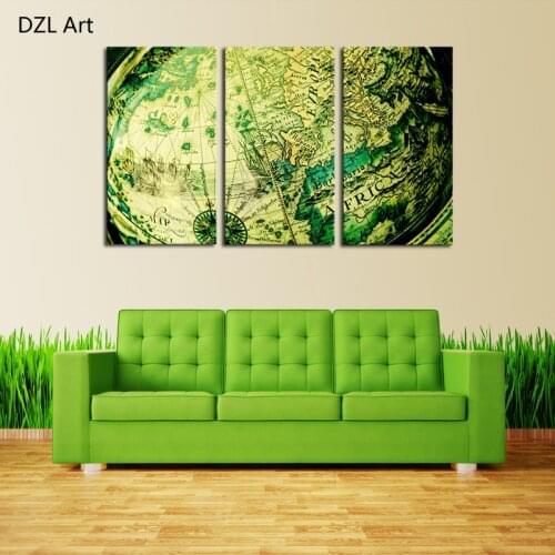 Unframed 3 Panels Blue map Modern Home Wall Decor Canvas Picture Art HD Print Painting On Canvas for living room gift