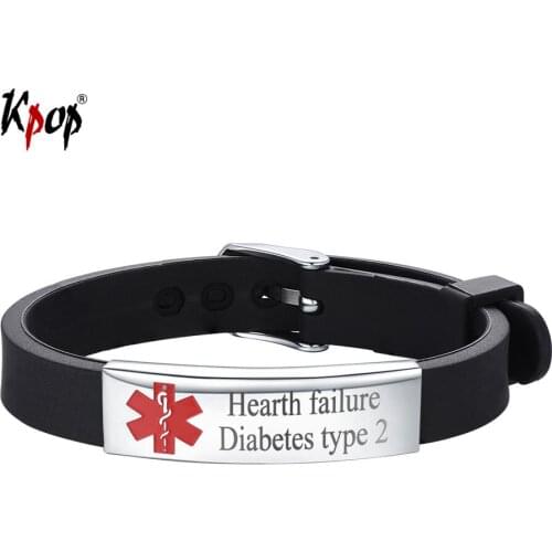 Kpop Silicone Rubber Bracelet Customize Engrave Jewelry Stainless Steel Personalied Medical Alert Emergency ID Wristband H3622