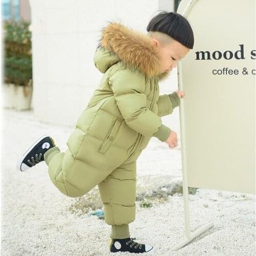 -30 Degree Infant Snowsuit Real Fur Collar Duck Down Filling Thick Warm Toddler Boys Girls Down Rompers Baby Winter Jackets