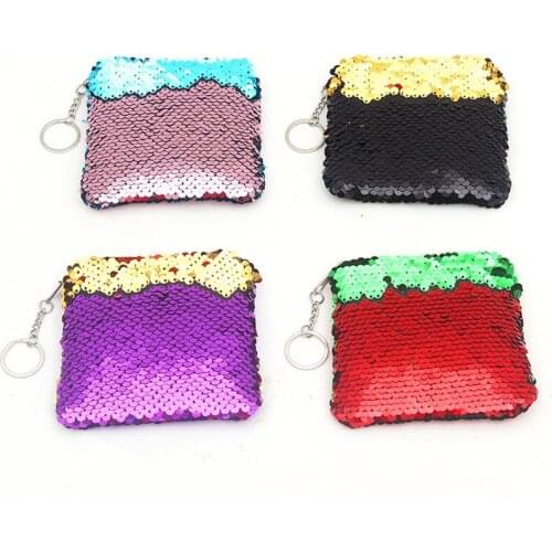 11*11cm Double-Color Sequin Coin Purses Mermaid Paillette Square Zipper Card Holder Headphone Wallet Handbag Girls Boys Gifts