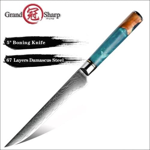 Grandsharp 5'' Boning Knife 67 Layers Damascus Kitchen Ultra Sharp Fish Filleting Knives Cutting Carving Tools Resin Wood Handle