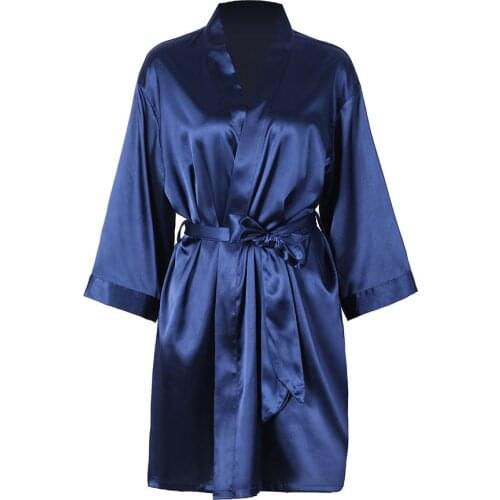 Simple Style Loose Robes Faux Silk Sleepwear With Belt Women Bathrobe Home Solid Color Night Shirts Cardigan Negligees