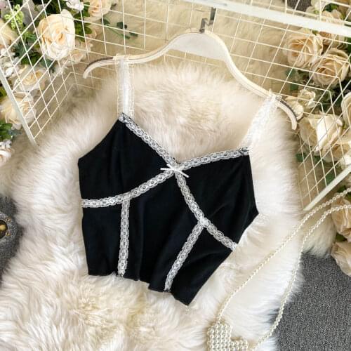 HELIAR Women Lace Up Crop Tops V-Neck Knitted Camis Short Slim Underwear Tops Straps Tops for WOmen Summer