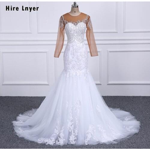 HIRE LNYER New Arrive Long Sleeve Full Pearls Beading Sequins Appliques Mermaid Wedding Dresses Vestido De Noiva Sereia DHL