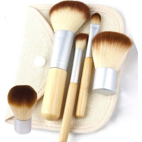 Makeup Cosmetic Brush Foundation Powder Reusable Storage Pouch Convenient Carry Kit4pcs Soft Bamboo Natural Cotton and Hemp