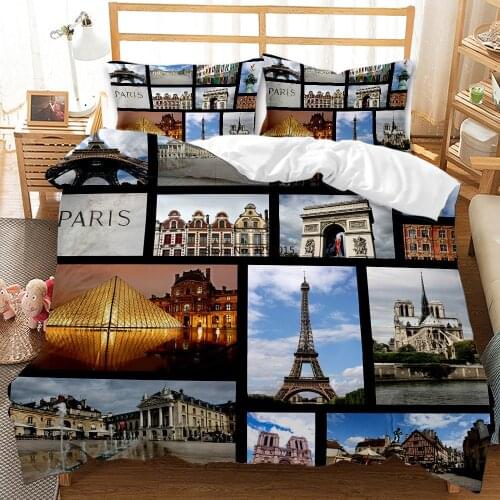 Erosebridal Eiffel Tower Comforter Cover Paris France Duvet Cover Queen Size For Kids BoysTeens Retro City Building Bedding Set