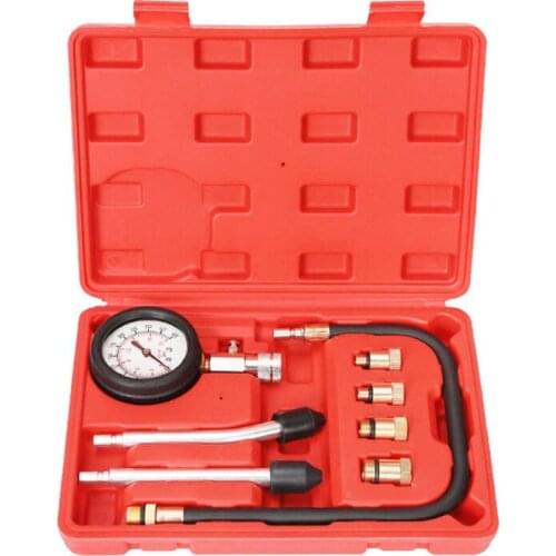 8pcs Compression Tester Pressure Gauge Tester Kit Car Petrol Gas Engine CylinderMotorcycle Pressure Gauge with Adapter
