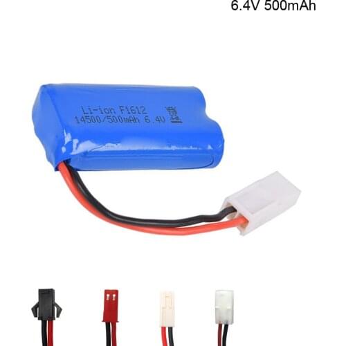 6.4V 500mah Li-ion Battery with SM-2P/ JST-2P/EL-2P/L6.2-2P plug RC toys 15C 14500 battery for WLtoys 18401/02 toys car parts