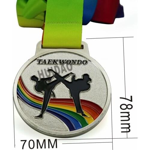 1PCS Taekwondo Metalr Medals with Ribbon Plating Silver Color Tae Kwondo Award Taekwondo Museum Decoration