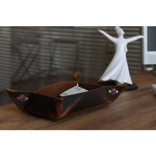Handmade Multifunctional Real Crazy Horse Leather Office Desk Organizer