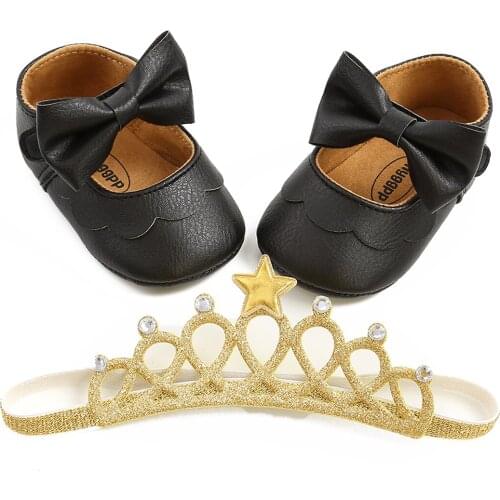 Toddler Baby Shoes PU Leather Baby Boys Girls Moccasins Moccs Shoes Bow Fringe Soft Soled Non-slip Footwear Crib Shoes+Headband