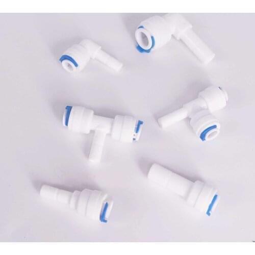 RO Water Fit Tube O/D 1/4" 3/8" -1/4" 3/8" Plug End Cap Elbow Tee Connector Fitting Aquarium Reverse Osmosis Dispenser