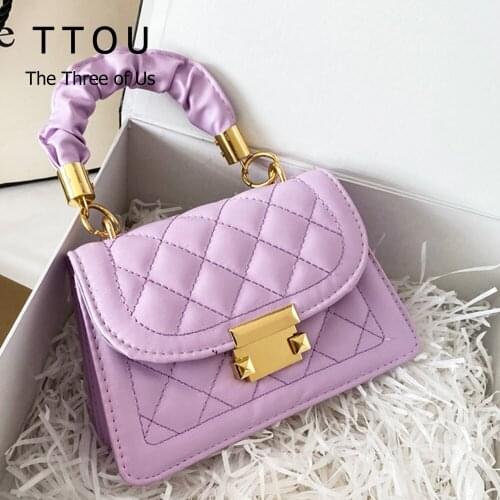 Solid Color Women Pleated Handle Totes Bags Lattice Pattern Pu Leather Crossbody Shoulder Handbag Fashion Exquisite Shopping Bag