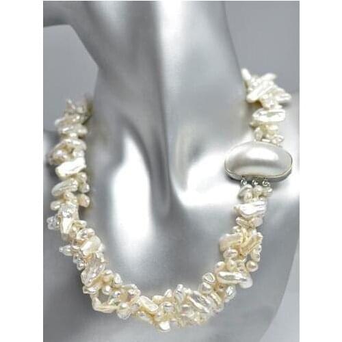 Wholesale 19'' Royal Queen White Keshi Biwa Freshwater Pearl Necklace Wrap Strand 4-12mm Pearl Jewelry New Free Shipping