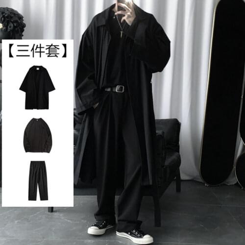 Autumn new dark suit loose windbreaker mens mid long fashion cool over the knee coat