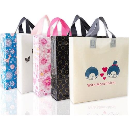 50Pcs/Lot High Quality Plastic Gift Bag Gift Packing Bags Plastic Shopping Bag Large Size Bags for Clothing Store 5 Sizes