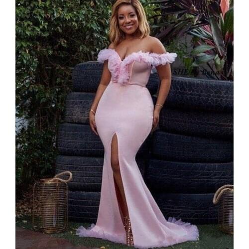YiMinpwp Pink Mermaid Bridesmaid Dresses Off Shoulder Side Split Ruched Garden Country Wedding Guest Evening Party Gowns Custom