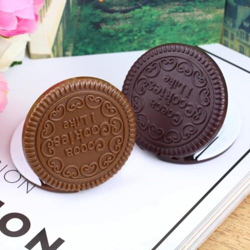 Portable Mini Cute kawaii Ladies Girls Mirror Fashionable Chocolate Cookie Shaped Design Cosmetic Mirror Makeup Chocolate Comb