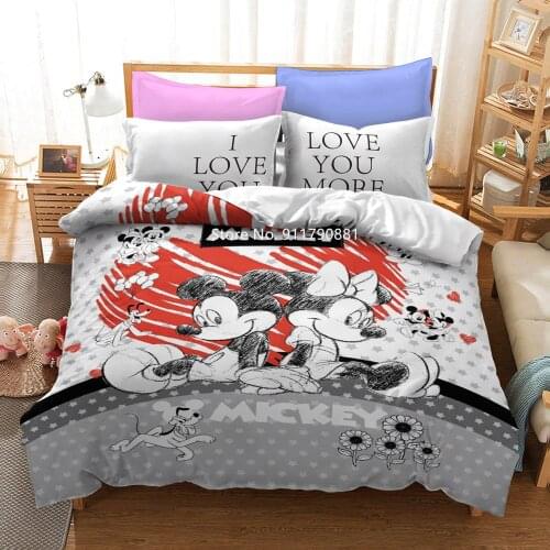 Disney Couple Mickey Minnie Pattern Bedding Romantic Duvet Quilt Cover Pillowcase Adult Couple Bedroom Decoration Home Textile