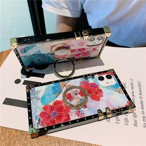 Luxury Glitter Colorful Pink Rose Flower Cover Vintage Phone Cases Square Case for LG Stylo 6 7 5 Stylo6 Stylo4 K51 K61 Stylo 4